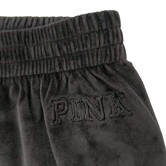 Pink Victoria's Secret Fleece Jogger Pants Womens Medium Black Tapered Athletic - Picture 3 of 9